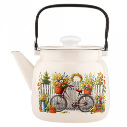 Романтика Чайник эмалированный 3,5л, 3,5л, д19,4см, h16,2см, s0,08мм, двойной слой эмалевого покрытия, металлическая крышка с пластмассовой ручкой-кнопкой, металлическая подвижная ручка (Россия) - Домашняя мода фото 2