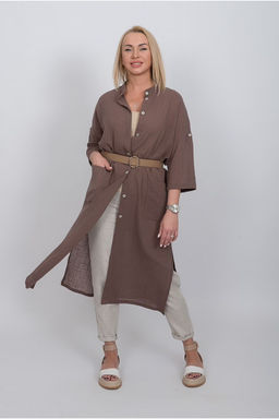 Рубашка-туника из льна стройнит фигуру, не требует глажки 091Л шоколад - Новый лен фото 2