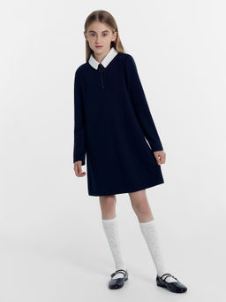 Полуприлегающее платье темно-синего цвета с белым воротничком для девочек - Mark formelle фото 2