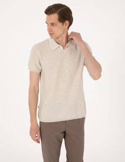 Bej Slim Fit Polo Yaka Triko Ti__rt