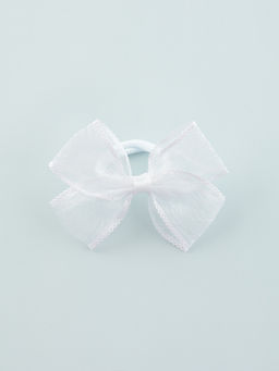 Цена за 6 шт. Бант для волос на резинке «Бантик», кружевной край полоски, 9 см, белый