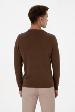 Erkek Slim Fit Bisiklet Yaka Kahverengi Basic Kazak - U.s. polo assn фото 5