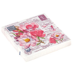 Салфетки бумажные Bouquet Home Collection Classic 33х33см, 3-х слойные, 20 штук в упаковке, 100% целлюлоза, Открытка с магнолиями (Россия)