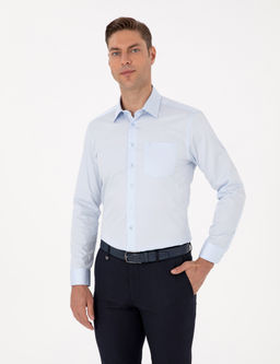 A__k Mavi %100 Pamuk Parlak Saten Regular Fit Uzun Kollu Basic G_mlek