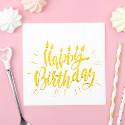 Салфетки бумажные Happy birthday, 25×25 см, 20 шт., тиснение золото, на белом фоне