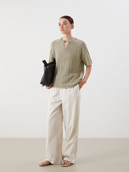 Ba?lamal? Yaka Ajurlu Kad?n Triko Kazak