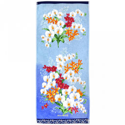 "Япония-2045" Полотенце махровое 34х78см, плотность 300гр/м2, 100% хлопок, "Ирисы", синий, Bolangde (Китай)