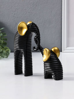 Сувенир полистоун "Слон со слонёнком. Гофре" чёрный с золотом набор 2 шт 5,5х16,5х16,5 см