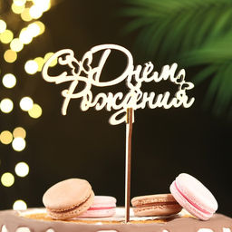 Цена за 4 шт. Топпер для торта деревянный «С Днём Рождения», 14.3×7 см