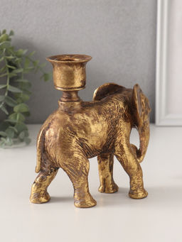 Подсвечник на 1 свечу «Индийский слон», полистоун, золото, 14×6×15 см