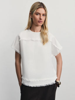 Блузка из вискозы и льна с бахромой / Zarina