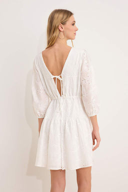 Ekru Duz Baglama Detayl? K?sa / Mini Dokuma Elbise TWOSS26EL00051