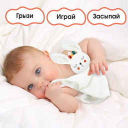 Комфортер - игрушка для сна новорожденных, Крошка Я «Зайка Бонни», погремушка, прорезыватель, белый