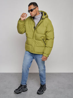 Куртка спортивная болоньевая мужская зимняя с капюшоном зеленого цвета 3111Z - Wonderrman фото 10