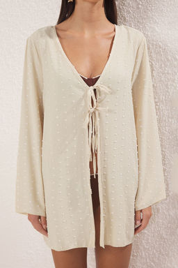 Bej Midi Dokuma Baglama Detayl? Plaj Kimono&Kaftan TBESS25KM00031 - Trendyolmilla фото 4