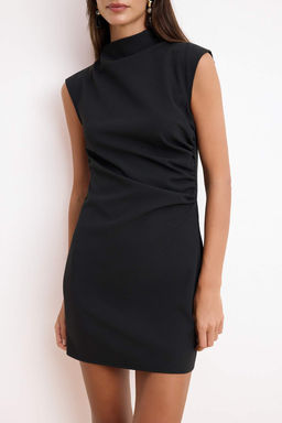 Wardrope Essentials Siyah Dik Yaka K?sa / Mini Esnek Dokuma Elbise TWOSS26EL00306