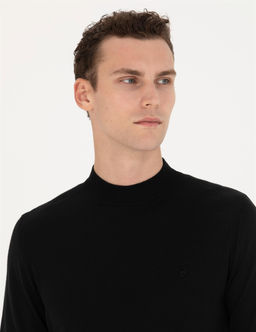 Siyah Regular Fit Bato Yaka Y_n Kar___ml_ Basic Triko Kazak