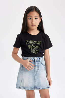 Футболка с коротким рукавом с принтом для девочек - Defacto фото 3