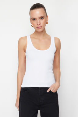 TRENDYOLMILLA Siyah-Beyaz Fitted/Vucuda Oturan Havuz Yaka Fitilli Esnek Orme Atlet TWOSS24AL00050 фото 11