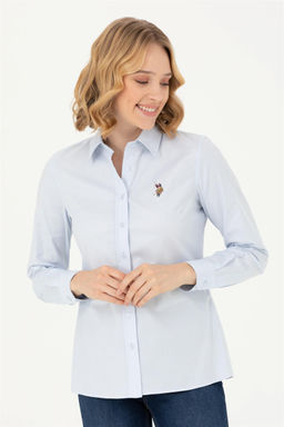 Женская голубая базовая рубашка с длинным рукавом - U.s. polo assn фото 3