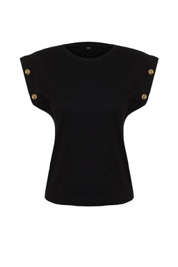 TRENDYOLMILLA Lacivert %100 Pamuk Dugme Detayl? Vatka Gorunumlu Basic Bisiklet Yaka Orme T-Shirt TWOSS23TS00016  фото 15