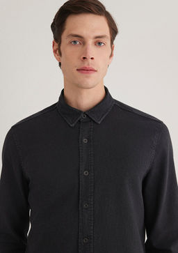 Siyah Denim Gomlek - Mavi фото 7