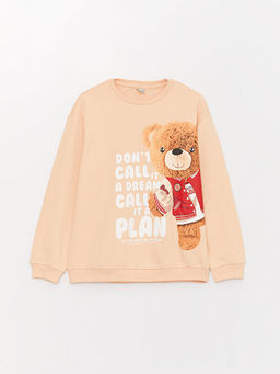 Bisiklet Yaka Bask?l? Uzun Kollu K?z ?ocuk Sweatshirt