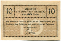 Банкнота 10 геллеров 1920 года Австрия  Унтерах-ам-Аттерзе (нотгельд)