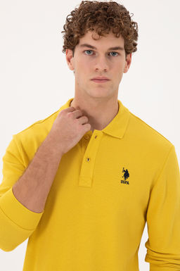 Мужской классический крой с воротником-поло темно-желтый базовый свитшот - U.s. polo assn фото 2