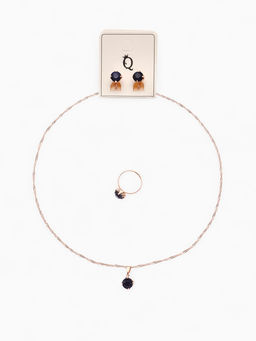 Гарнитур 3 предмета: серьги, кулон, кольцо безразмерное Эдель бусинка, цвет синий в золоте, 45 см