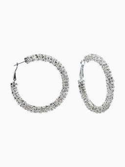 Серьги-кольца со стразами "Россыпь" d=5,5см, цвет белый в серебре