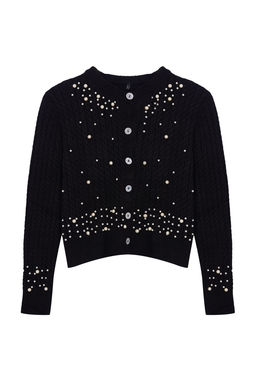 TRENDYOLMILLA Siyah Crop Yumusak Dokulu Inci Detayl? Ceket Gorunumlu Triko H?rka TWOAW25HI00184 фото 6