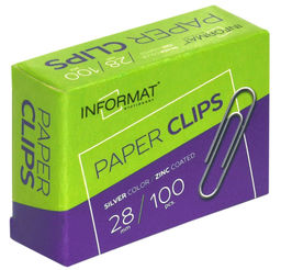 Цена за 5 шт. Скрепки INFORMAT 28 мм 100 шт., классические, оцинкованные, картонная упаковка