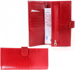 Портмоне женское Croco-ПР-950 с хлястиком натуральная кожа 2 отд, 13 карм, красный игуана (73) 212240