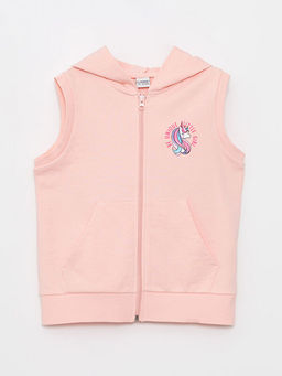 Kap??onlu Bask?l? K?z ?ocuk Fermuarl? Yelek