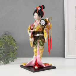 Кукла коллекционная "Гейша в шелковом кимоно с барабаном" 22,5 см