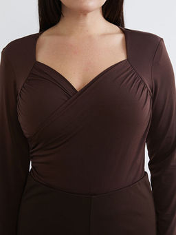 B?y?k Beden Kalp Yaka B?zg?l? Kad?n Bodysuit