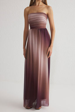 TRENDYOLMILLA Cok Renkli A-Kesim Drape Detayl? Tul Orme Uzun S?k Abiye Elbise TPRSS25AE00054  фото 3