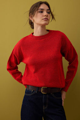 K?rm?z? Yumusak Dokulu Genis Kal?p Sall? Triko Kazak TWOAW26KZ00166