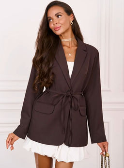 K13519 Пиджак OVER SIZE с поясом КОРИЧНЕВЫЙ