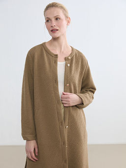 Bisiklet Yaka Kendinden Desenli Elbise