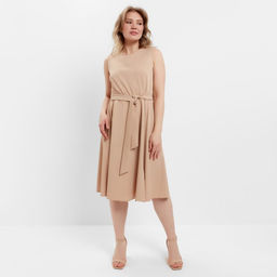 Платье женское миди с поясом MINAKU: Casual collection, бежевое, размер 50