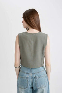 Блейзер стандартного кроя из смесового льна - Defacto фото 10