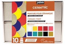 PEBEO Набор красок Ceramic Коллекция по керамике и металлу с аксессуарами 10 цв. х 45 мл 758451