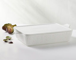 Форма для запекания, 28х20 см, с крышкой, фарфор P, прямоугольная, молочная, в крапинку, Speckle