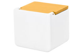 Банка для сыпучих продуктов 700 мл 12*12*11,5 см Белая + откидная бамбук.крышка, керамика - Elan gallery фото 6