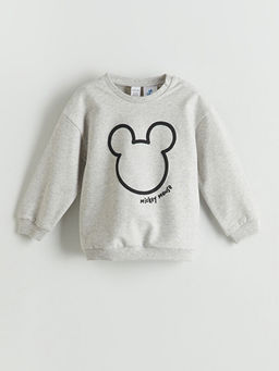 Bisiklet Yaka Mickey Mouse Bask?l? Erkek Bebek Sweatshirt ve E?ofman Alt