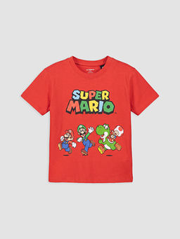 Bisiklet Yaka Super Mario Bask?l? Erkek ?ocuk Ti??rt