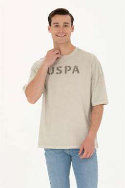 Мужская бежевая футболка оверсайз с круглым вырезом Неожиданная скидка в корзине