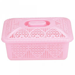 "Домашняя мода" Корзина пластмассовая для хранения "Сердце" 19,3х15см h7,3см, с крышкой, розовый (Китай)